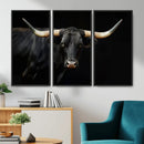 Black Bull Wall Art – Majestic Longhorn Canvas Print with
