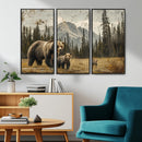 Rustic Grizzly 399 Bear Family Wall Art Canvas Print