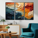 Blue Orange Abstract Wave Wall Art Canvas Print, Framed Blue