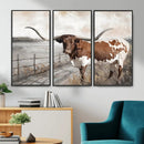 Vintage Texas Cow Wall Art Canvas Print, Rustic Longhorn