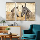 Chines Ink Style Grunge Horses Wall Art Canvas Print