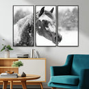 Black Horse Winter Wall Art | Ready to Hang and Framed |