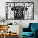 Abstract Longhorn Bull Wall Art Canvas Print - Rustic Texas