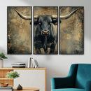 Texas Longhorn Bull Wall Art – Framed Rustic Cow Canvas