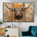 Abstract Cow Longhorn Bull Wall Art Canvas Print - Rustic