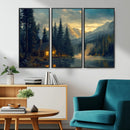 Mountain Cabin by the Lake at Sunset Wall Art - Serene
