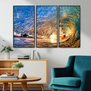 Ocean Wave at Sunset Canvas Wall Art – Vibrant Coastal Beach