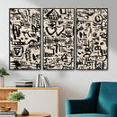 Abstract Love and Chaos Canvas Print, Black Symbols on Beige
