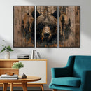 Rustic Grizzly 399 Wall Art | Triptych Canvas Print | Rustic
