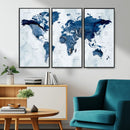 Modern Blue World Map Canvas Print – Framed Wall Art, by MyGreatCanvas | Canvas Wall Art Prints | Photo Prints & Wall Decor