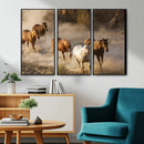 Large Wall Art 5 Horses Running on Sand Canvas Print