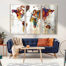 Vintage World Map Canvas Wall Art Print, Warm Tone Global