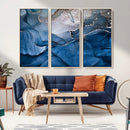 Navy Blue Canvas Art Abstract Print – Elegant Triptych