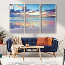 Tranquil Pastel Sunset Beach Triptych Canvas Art, Soothing