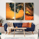 Surf Wave Sunset Canvas Wall Art Print, 3-Panel Ocean