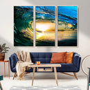 Ocean Wave at Sunset Canvas Art, Large Wall Print of Vibrant