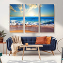 Tropical Beach Sunset Canvas Art, Ocean Waves and Sandy