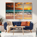 Golden Sunset Beach Canvas Wall Art – Triptych Seascape