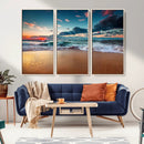 Sunset on Beach Wall Art Ocean Beach Canvas Print