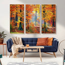 Autumn Red Forest Triptych Canvas Wall Art Print, Forest