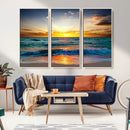 Vibrant Ocean Sunrise Over Golden Beach Waves, Giclee Canvas