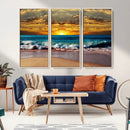 Ocean Sunrise Over Golden Beach Waves, Giclee Canvas Wall