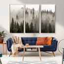 Foggy Mountain Wall Art | 3-Panel Foggy Forest and Mountain