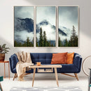 Mountain Mist Canvas Wall Art Print | 3-Panel Foggy Forest