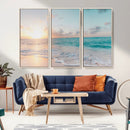 Tranquil Ocean Beach Sunset Canvas Wall Art | 3-Panel