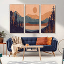 Modern Boho Sunset Canvas Print, Mountain Landscape Triptych
