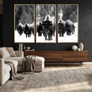 Bison Herd in Snow Wall Art Canvas Print | Rustic Western