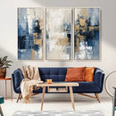 Modern Abstract Canvas Wall Art in Blue and Gold Tones |