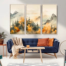 Abstract Watercolor Mountains and Trees Autumn Art,