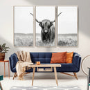 Highland Cow Canvas Wall Art – Majestic Beauty in Black and