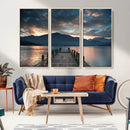 Mountain Lake Wood Pier Canvas Wall Art Nature Lake Print