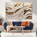 Gold and White Abstract Wave Canvas – Elegant Flowing Design