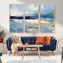 Abstract Ocean Canvas Wall Art - Coastal Blue and Gold
