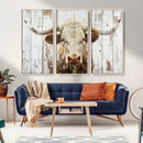 Rustic Longhorn Bull Wall Art Canvas Set – Western-Inspired