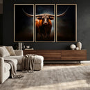 Abstract Texas Longhorn Wall Art Print | 3-Panel Large Texas