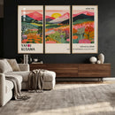 Yayoi Kusama Landscape Canvas Print, Vibrant Floral Mountain Art Print, Framed Botanical Wall Art -