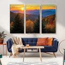 Golden Sunset Over Mountain Forest Canvas Wall Art Print -