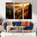 Golden Sunset Over Mountain Forest Canvas Wall Art Print -