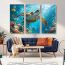 Sea Turtle Underwater Canvas Wall Art Print - Vibrant Ocean