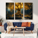 Golden Tree of Life Canvas Wall Art Print - Majestic Glowing