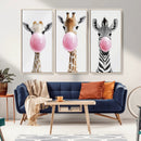 Bubblegum Animals Canvas Wall Art - Playful Giraffe and