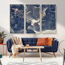 Large Abstract Blue and Gold Canvas Wall Art Fluid Ink