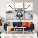 Highland Cow Wall Art Canvas Print – Black and White Western