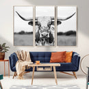 Highland Cow Wall Art Canvas Print – Black and White Western