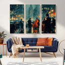 Urban Night Jazz Wall Art Canvas Print – Moody Rain-Soaked