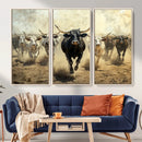 Texas Longhorn Wall Art – Framed Charging Cattle Canvas by MyGreatCanvas | Canvas Wall Art Prints | Photo Prints & Wall Decor